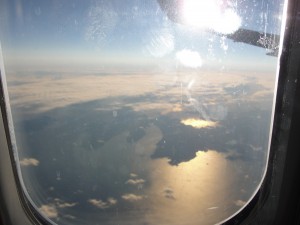Looking down at the vastness of the ocean just before reaching Japan.