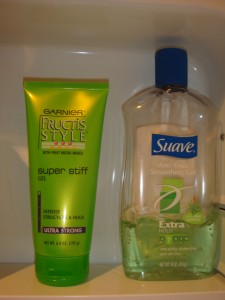Fructis and Suave again, in all their greenness.