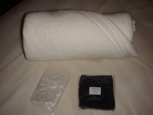 towel, shower cap, and black knit underwear for use at let's relax spa in phuket thailand