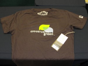 brown opportunity green t-shirt with logo