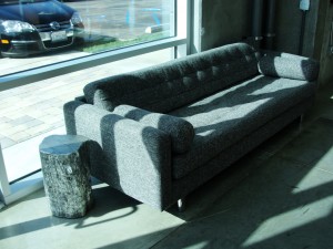 gray sofa in reception area