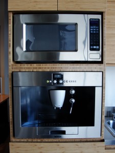 built-in coffee maker in kitchen