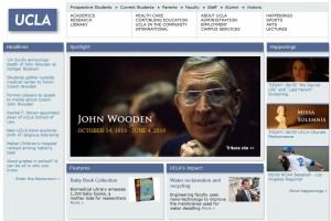screenshot of ucla homepage featuring tribute to the late john wooden