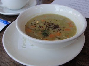 split pea and barley soup at m cafe