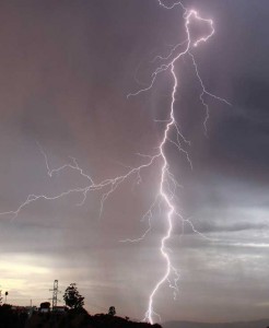 big bolt of lightning striking ground