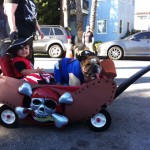 dog and kid dressed as pirates on a pirate float for haute dog parade 2010