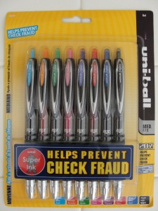 uniball 207 pens, designed to prevent check fraud
