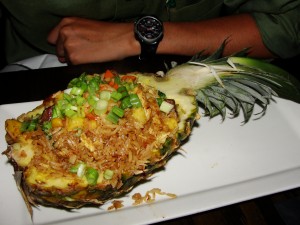 pineapple fried rice served in a pineapple at buddha's belly