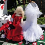 backside view of dogs in fancy dresses on casino float for haute dog parade 2010