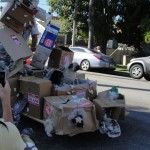 pugs on cardboard box mountain float for haute dog parade 2010