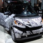 smart car with black and white pattern