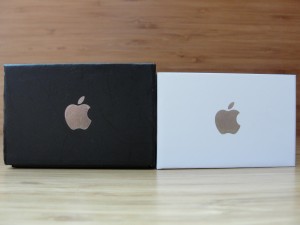 top view of iphone 3gs and iphone 4 boxes with apple logo