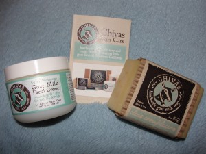 chivas skin care facial creme, clear complexion soap, and pamphlet