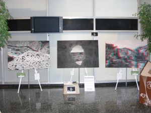 large photographs to be viewed using red and blue 3D glasses