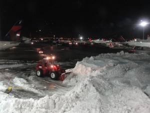 a huge snow bank at jfk airport after a huge blizzard