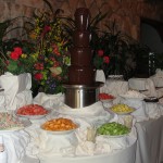 chocolate fondue fountain and the fruits to dip in it