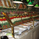 huge seafood bar with crab, shrimp, salmon, and sushi