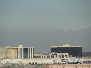 as a plane lands at LAX, it passes by a the Goodyear blimp
