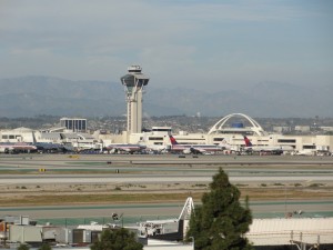 a nice view of lax's control tower and restaurant