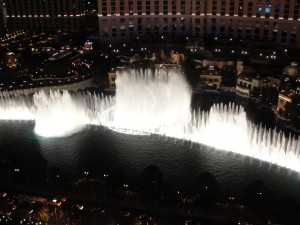 view of bellagio fountain show from above