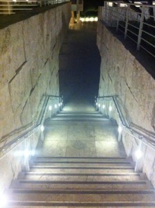 stairs leading down from the harold m williams auditorium