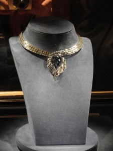 hope diamond set in custom-designed necklace