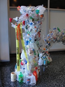 recycled plastic bottles pieced to look like sea dragon