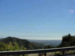 a view of the marine layer covering santa barbara from above in the mountains