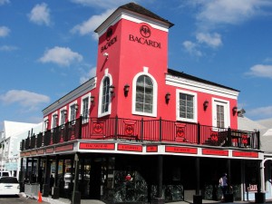 red and black barcardi building in nassau