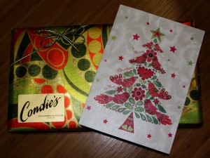 holiday card and box of chocolates