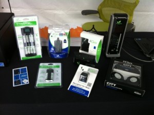 collection of various igo charging products from their sponsorship at opportunity green