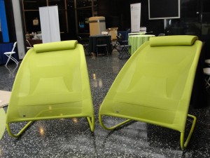 two of the lime kimball fit chairs on display at opportunity green 2010