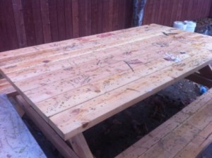 picnic table in backyard of habitat for humanity house