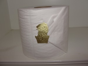 toilet paper branded with ritz-carlton sticker at ritz-carlton marina del rey
