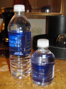 water bottles with ritz-carlton logo at ritz-carlton marina del rey