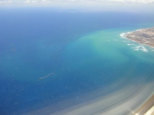 first view of hawaiian island oahu from plane