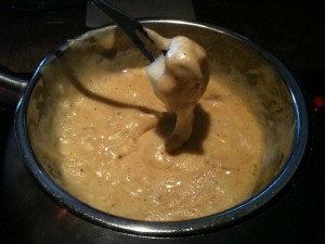 cheese fondue made with fontina cheese and lump crab at the melting pot