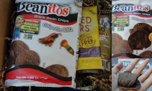 collage of beanitos black bean chips in chipotle bbq flavor