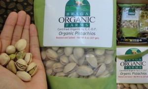 collage of braga farms pistachios in salted flavor