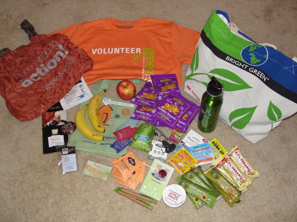 a pile of free things acquired from green festival dc 2012 on day 1