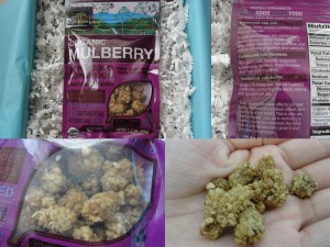 collage of kopali organics mulberries included in the july 2012 yuzen box