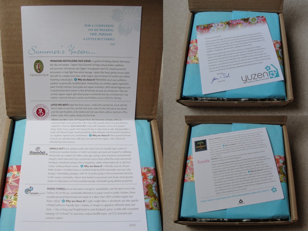 collage of introduction message and information sheet included in the july 2012 yuzen box