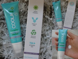 collage of coola cucumber mineral sunscreen for face included in the august 2012 yuzen box