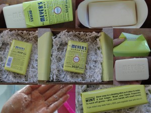 collage of mrs. meyer's lemon verbena all purpose soap bar included in the august 2012 yuzen box