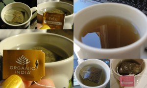 collage of organic india tulsi teas included in the august 2012 yuzen box brewing