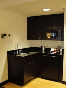 a small kitchenette in room at w hotel silicon valley