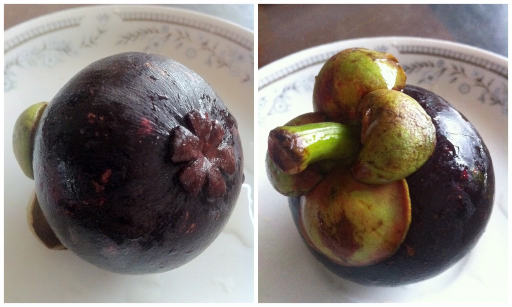 collage of top and bottom view of mangosteen