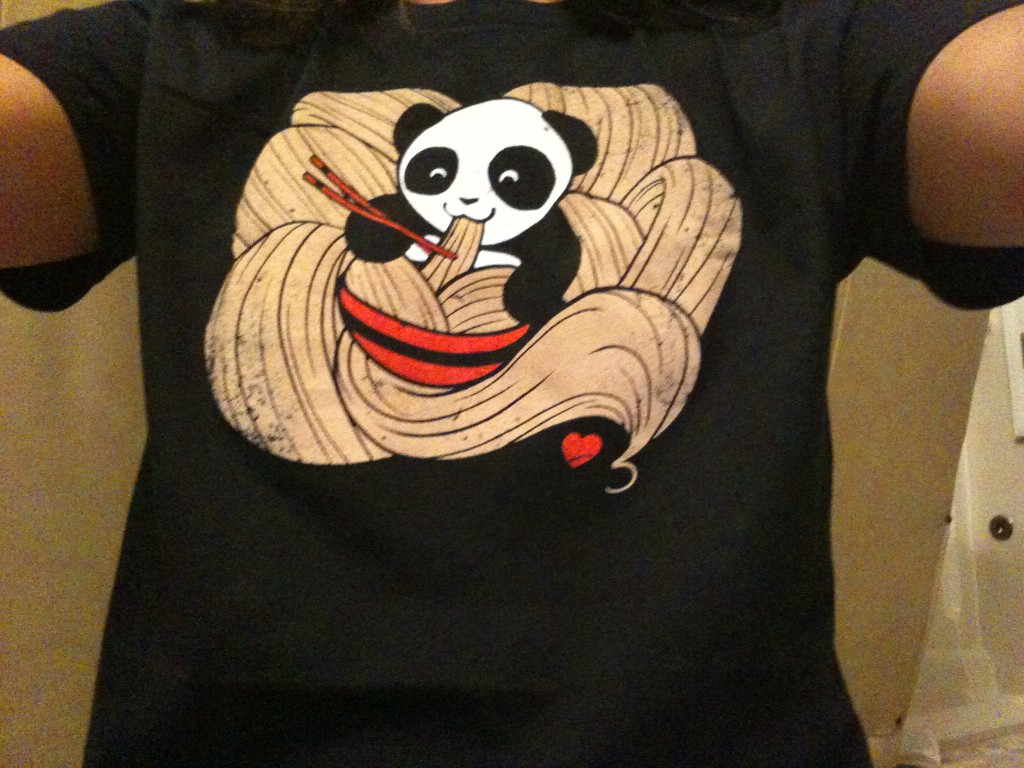 cartoon panda eating giant bowl of ramen t-shirt from woot.com