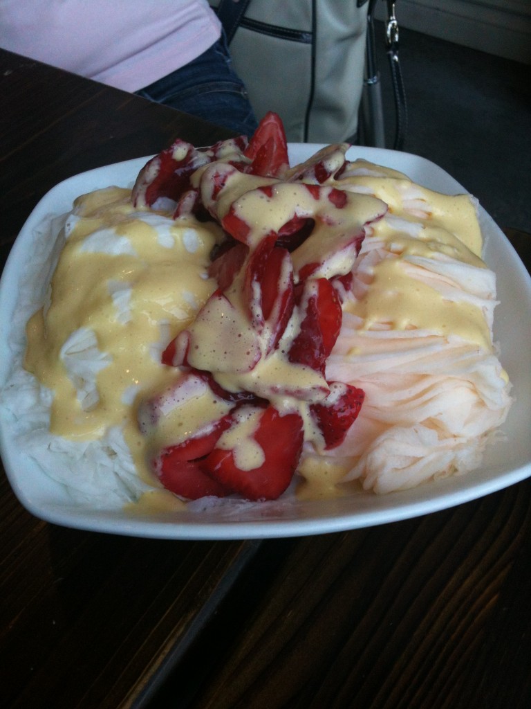 strawberry and original snow cream with strawberries and mango puree from blockheads shavery