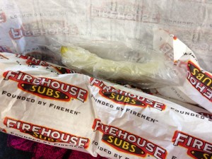 firehouse sub sandwich with pickle slice